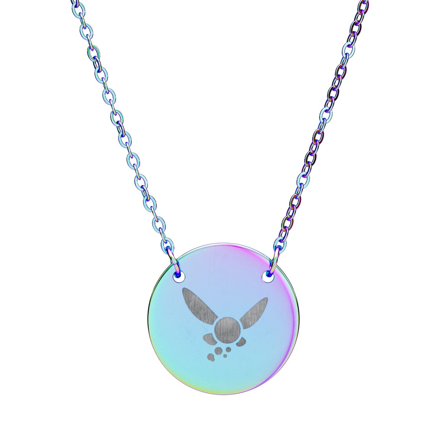 Laser engraved Navi fairy necklace on circular pendant.