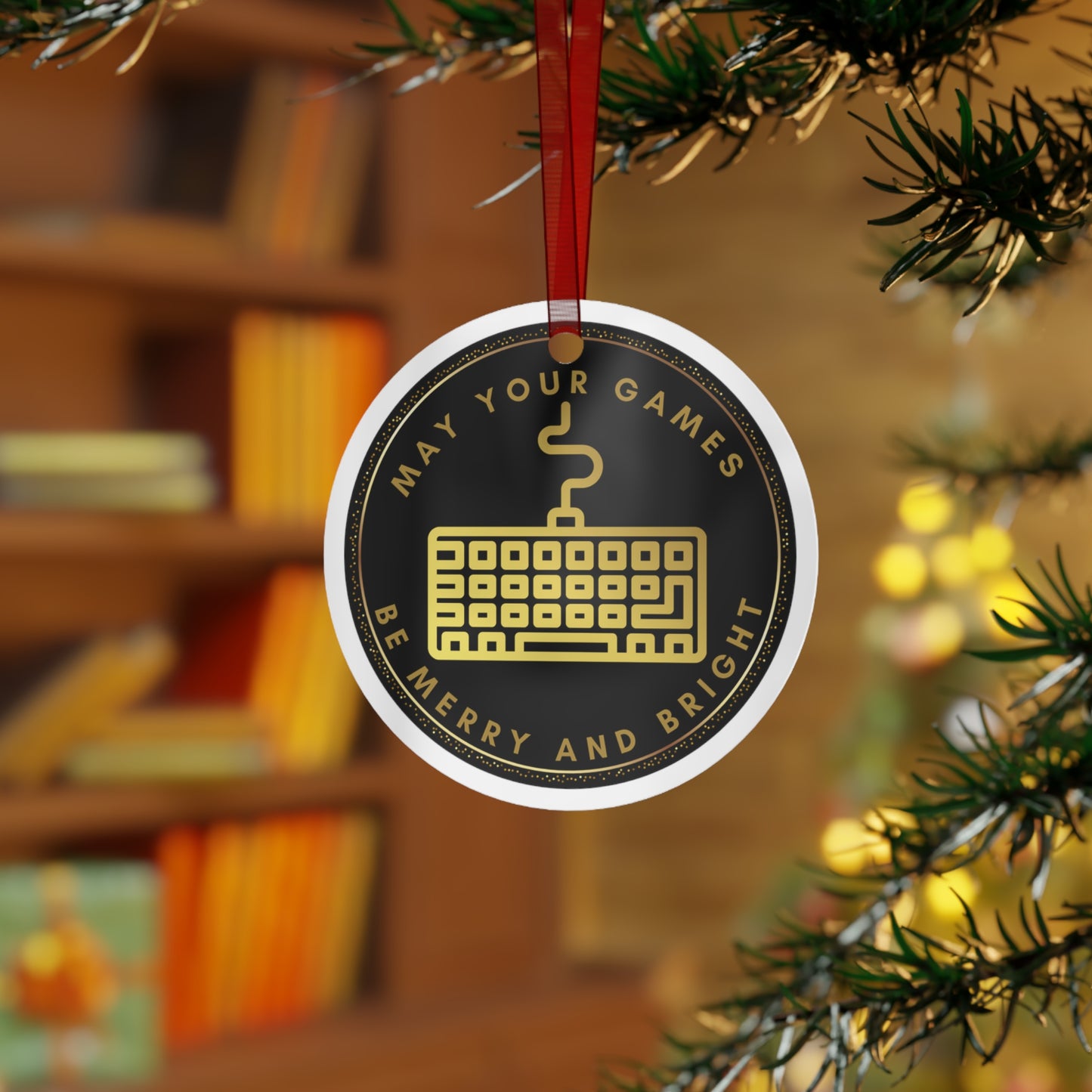 Gamer Christmas Ornament - Keyboard Design Holiday Decor - 'May Your Games Be Merry and Bright' Gaming Ornament for Christmas Tree