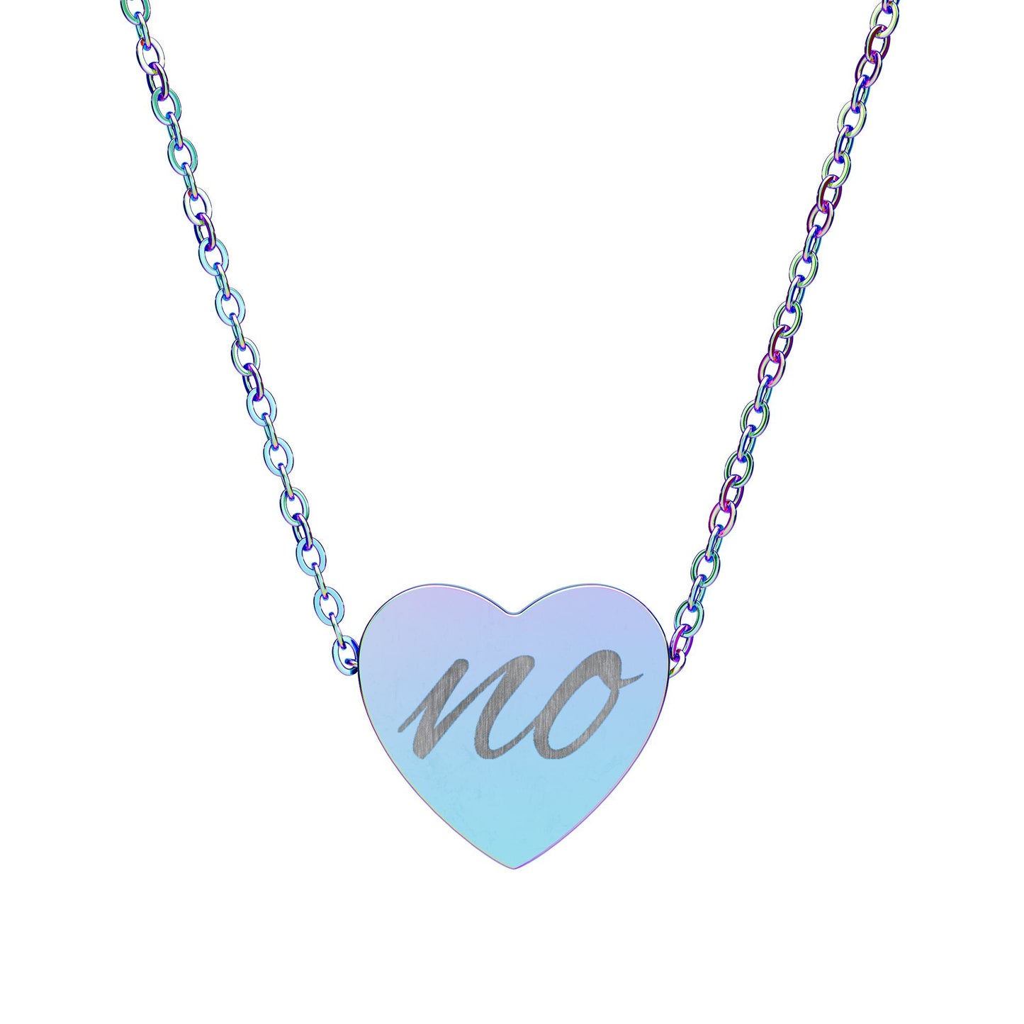 Engraved 'no' Heart Necklace — Minimalist Message Pendant