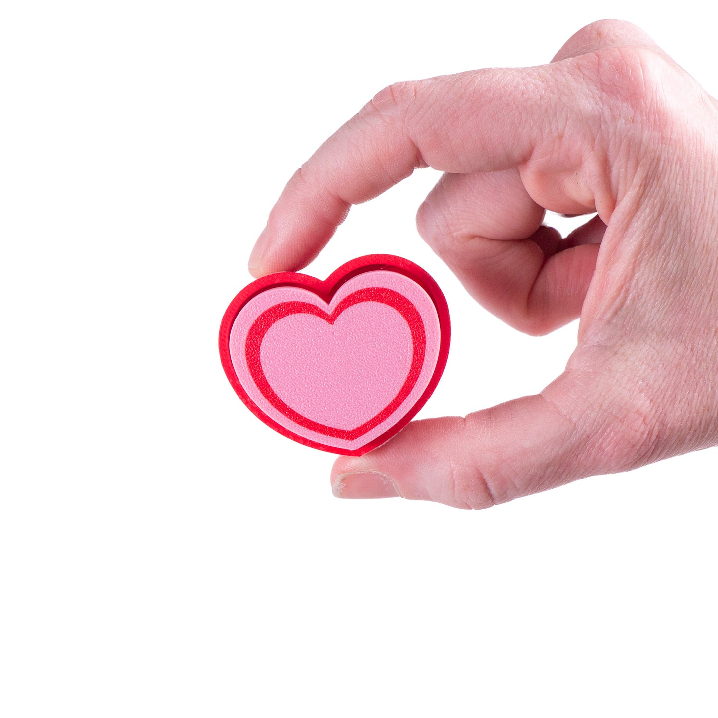 Cute 3D printed heart button clicker in red, perfect for fidgeting, gamer desks, Valentine's gifts, or spreading some love with every satisfying click.