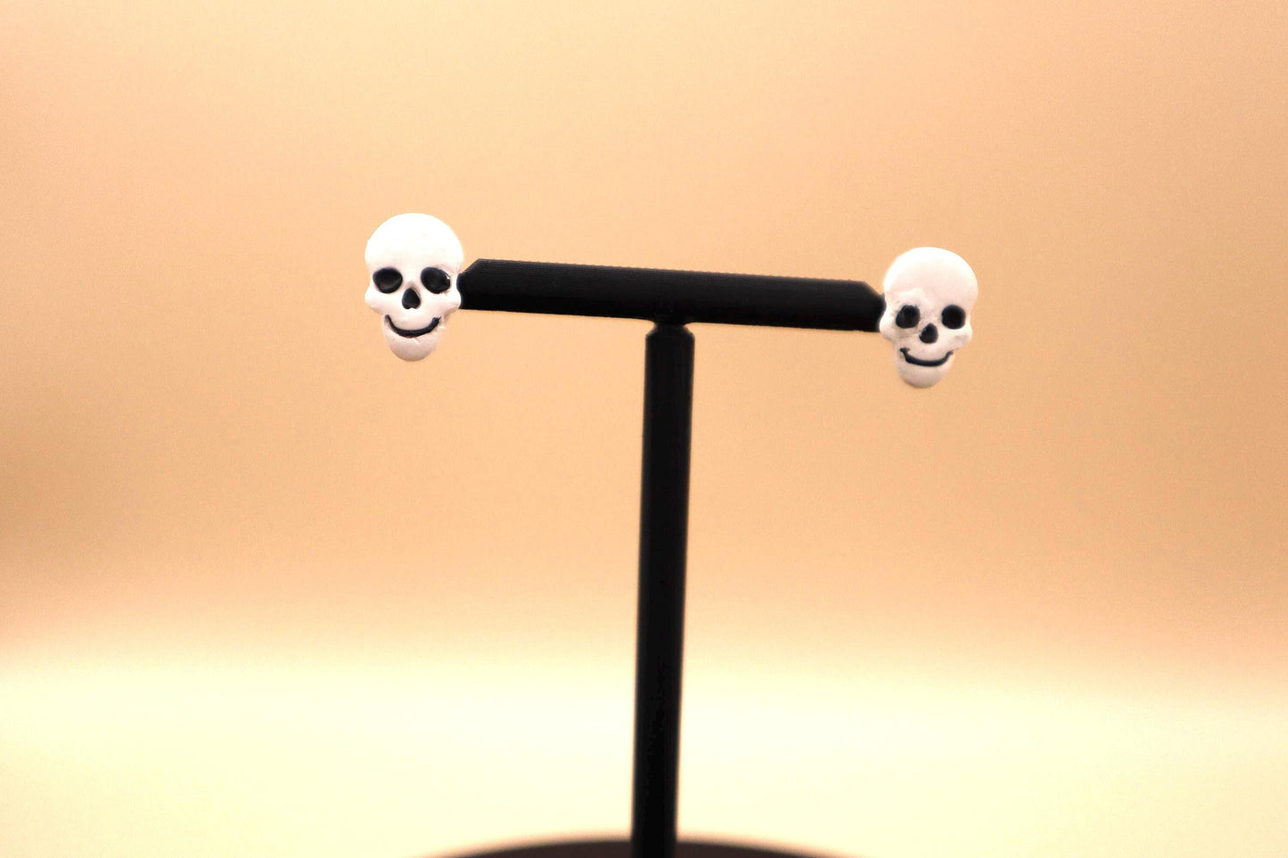 Polymer Clay Smiling Skull Stud Earrings (16mm)