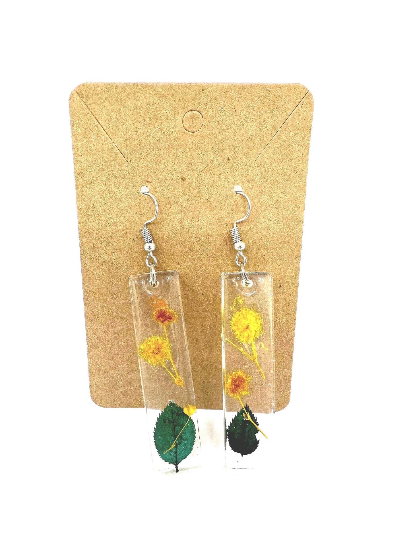 Floral Resin Dangle Earrings: Yellow Flowers & Leaves