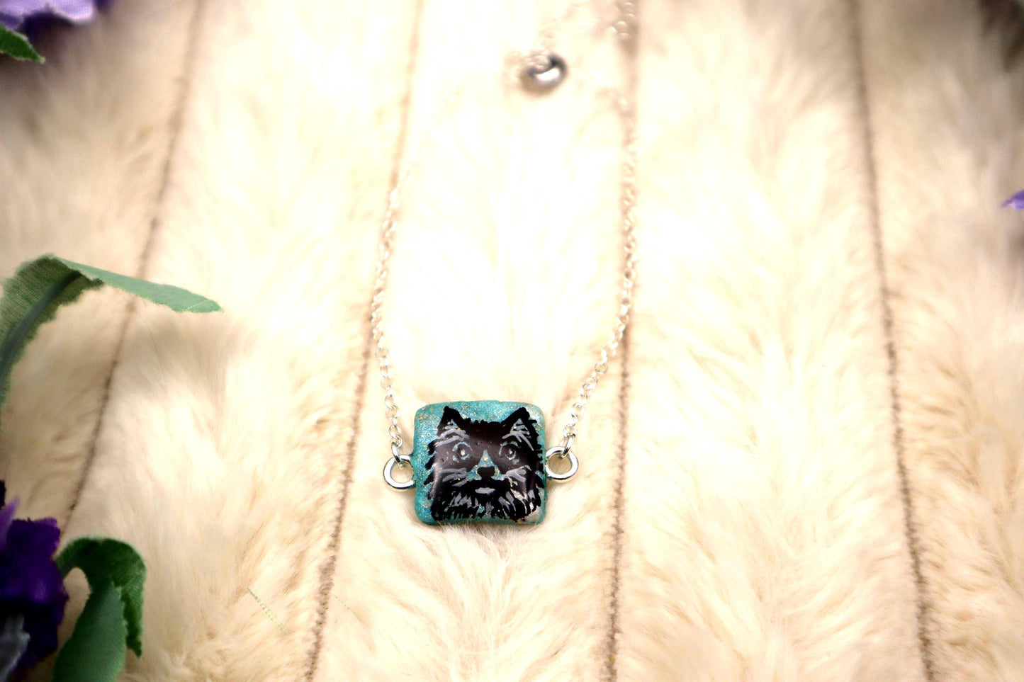 Fluffy Cat Pendant Bracelet: Sterling Silver Plated Adjustable Chain