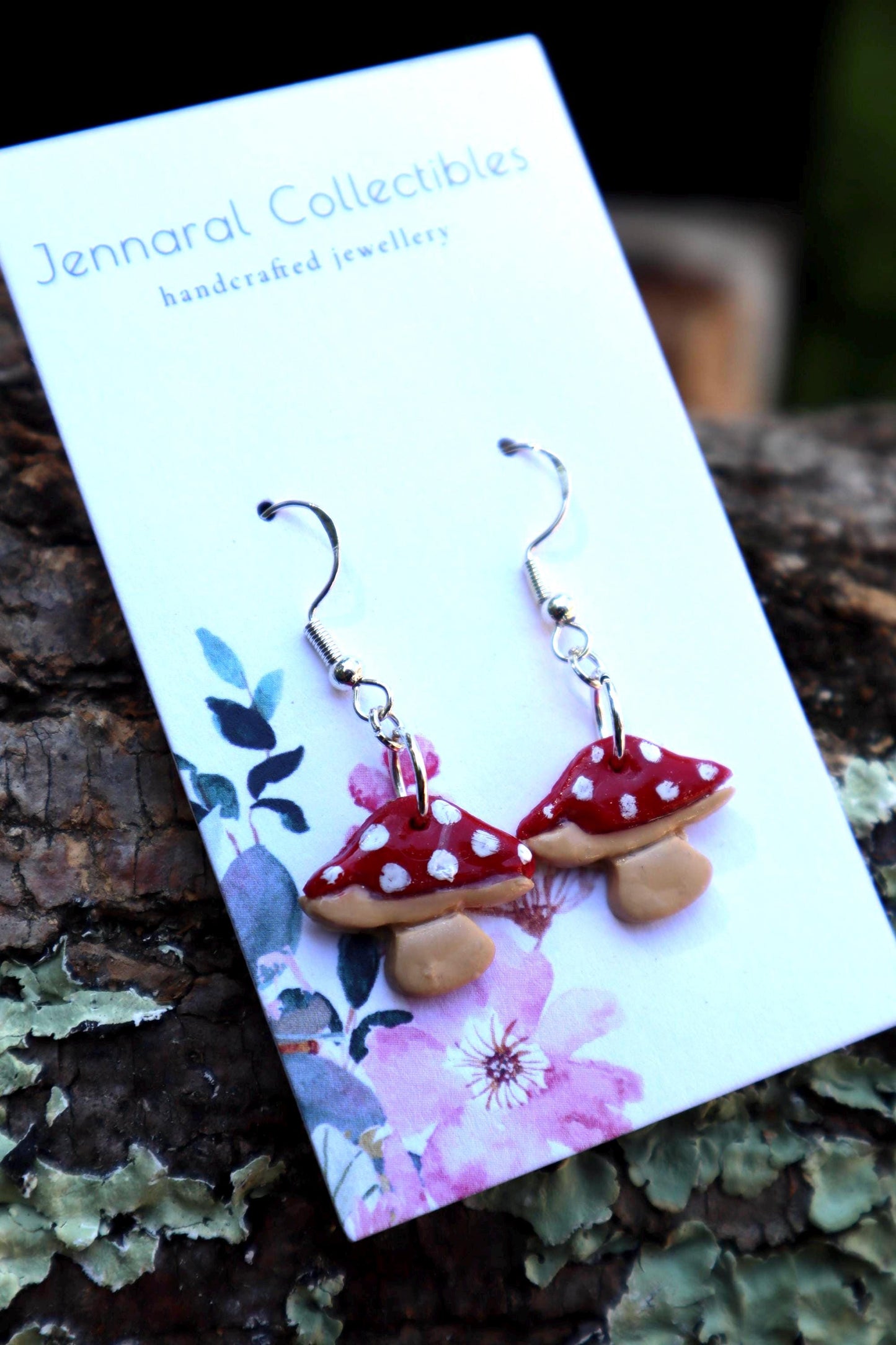 Handmade Mushroom Dangle Earrings: Polymer Clay Fairycore Jewelry
