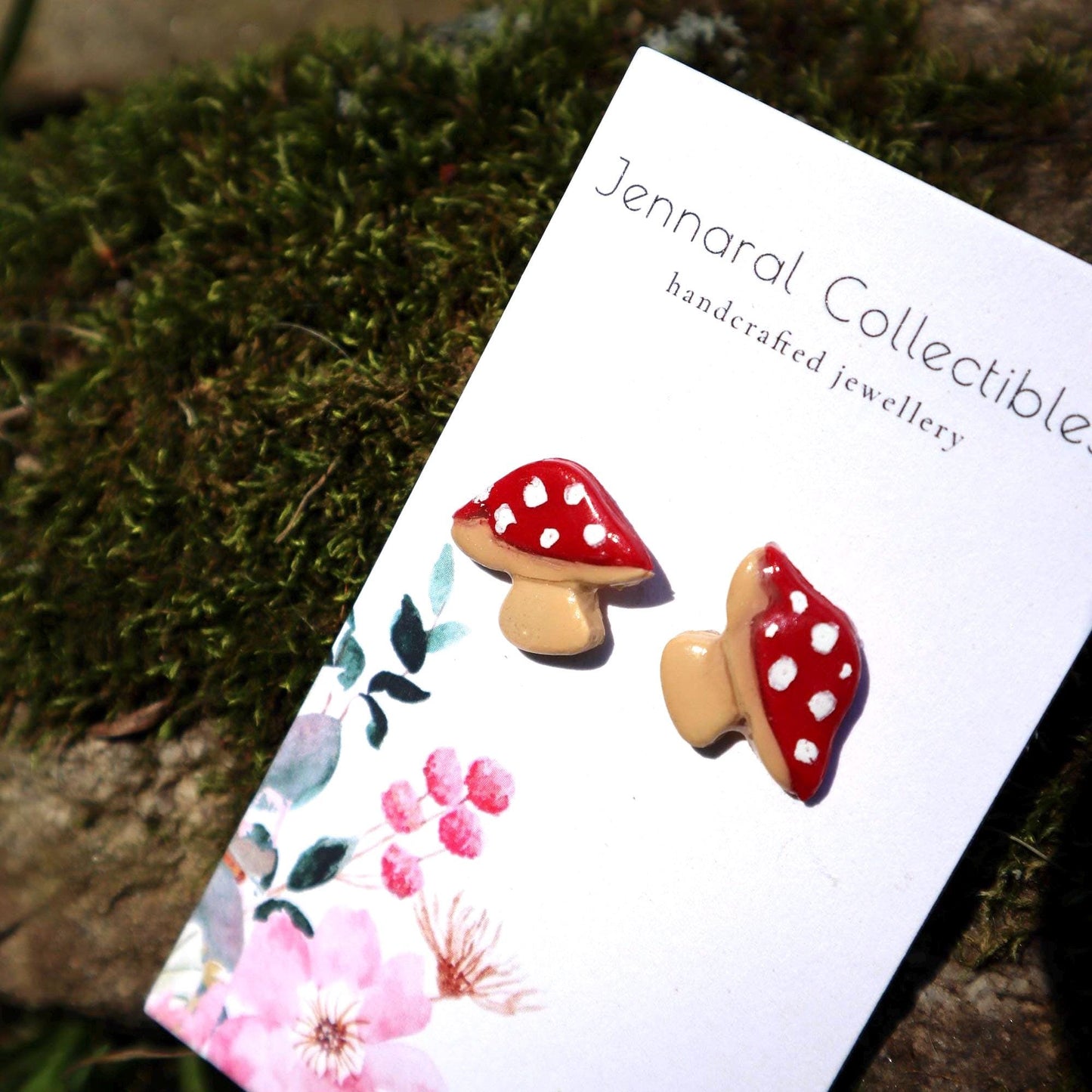 Handmade Polymer Clay Mushroom Stud Earrings: Cottagecore Jewelry