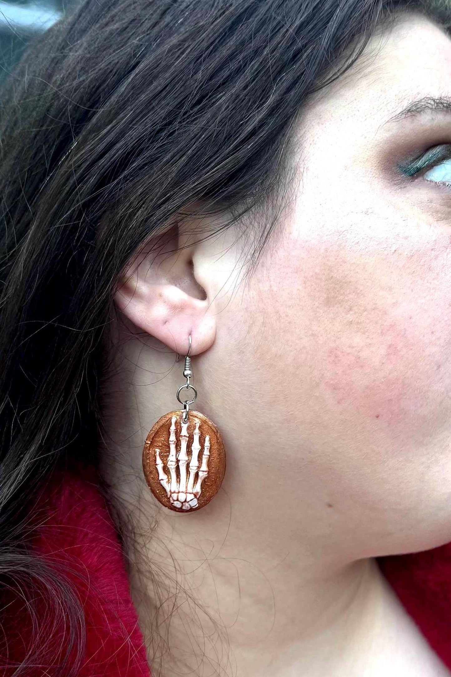 Skeletal Hand Dangle Earrings: Steel & Resin Halloween Jewelry