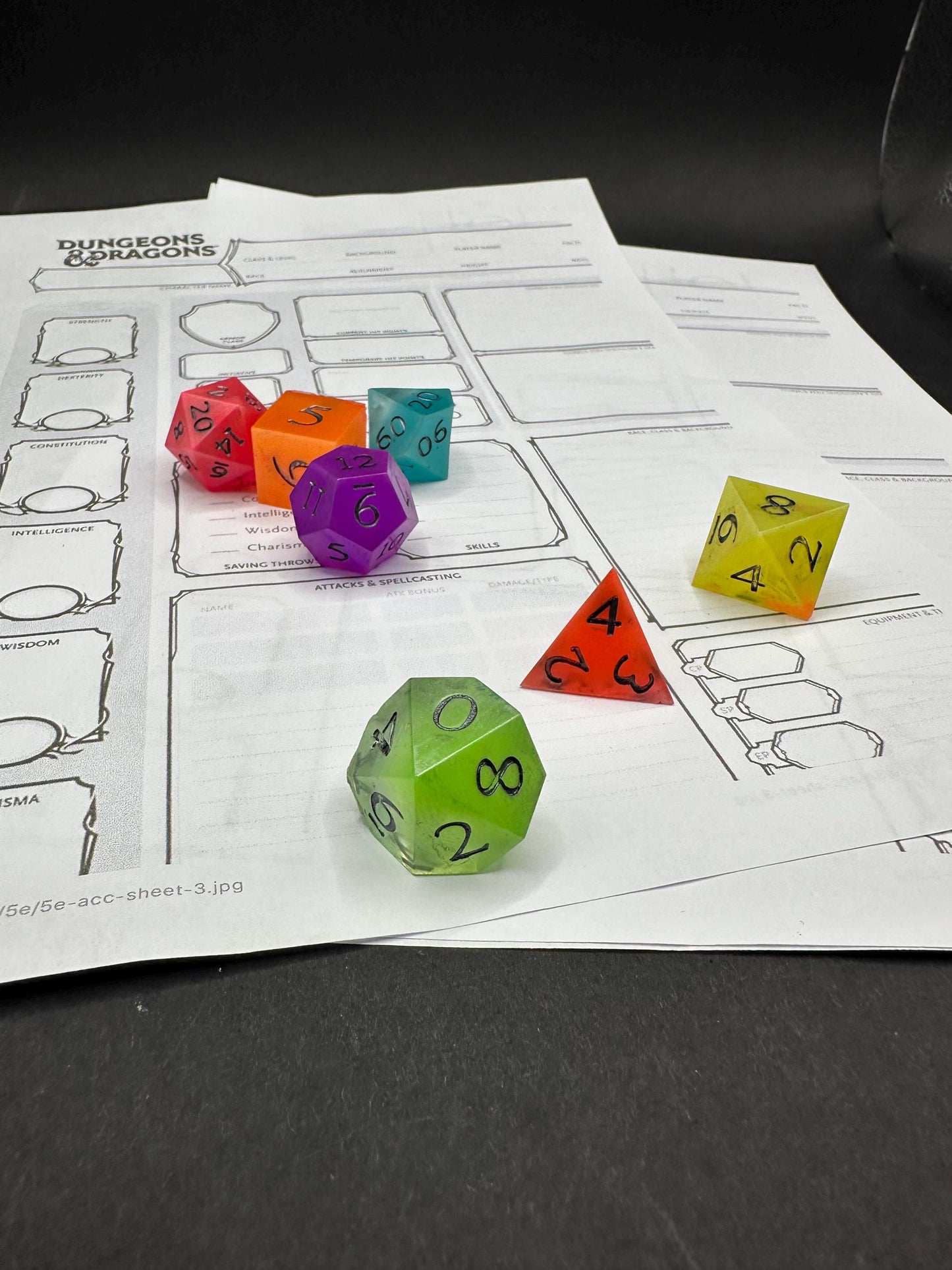 Handmade Rainbow Glow in the Dark Dice Set – RPG DnD Dice