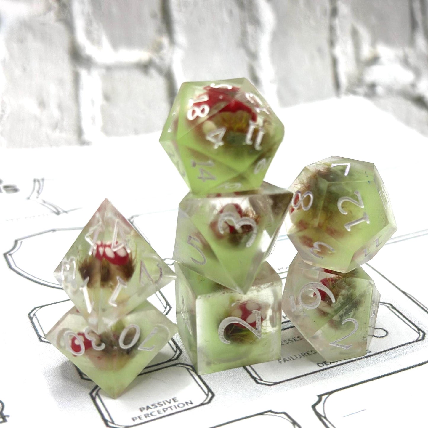Handmade Glow in the Dark Mushroom Dice Set – Resin RPG Dice