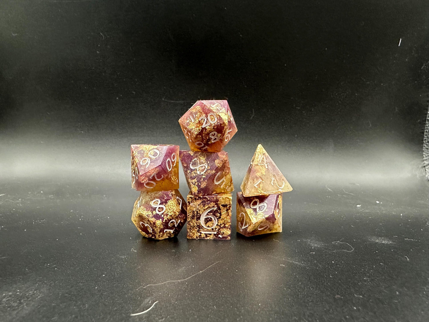 Handmade Fuschia and Gold Dice Set – RPG DnD Dice