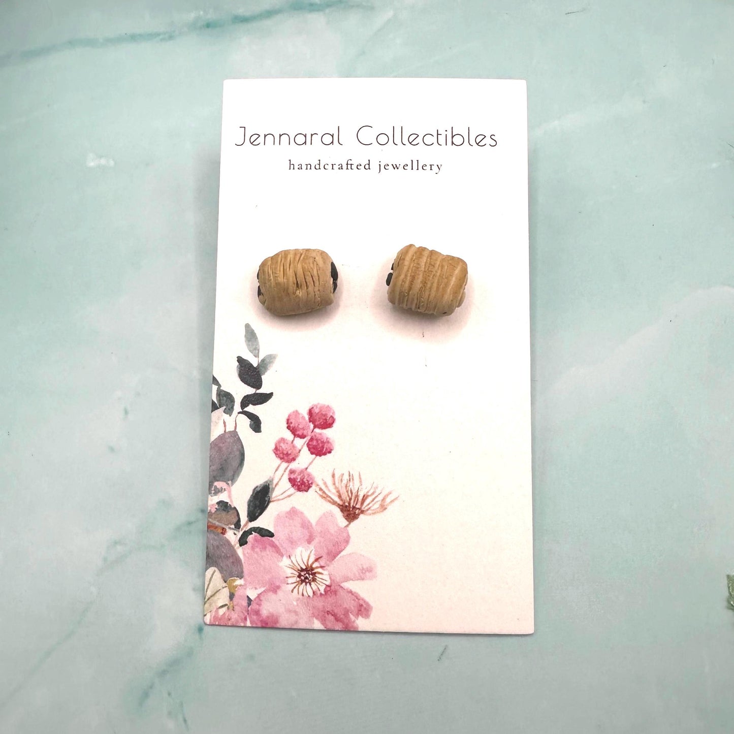 Chocolate Croissant inspired Earrings - Food Art Stud Earrings.