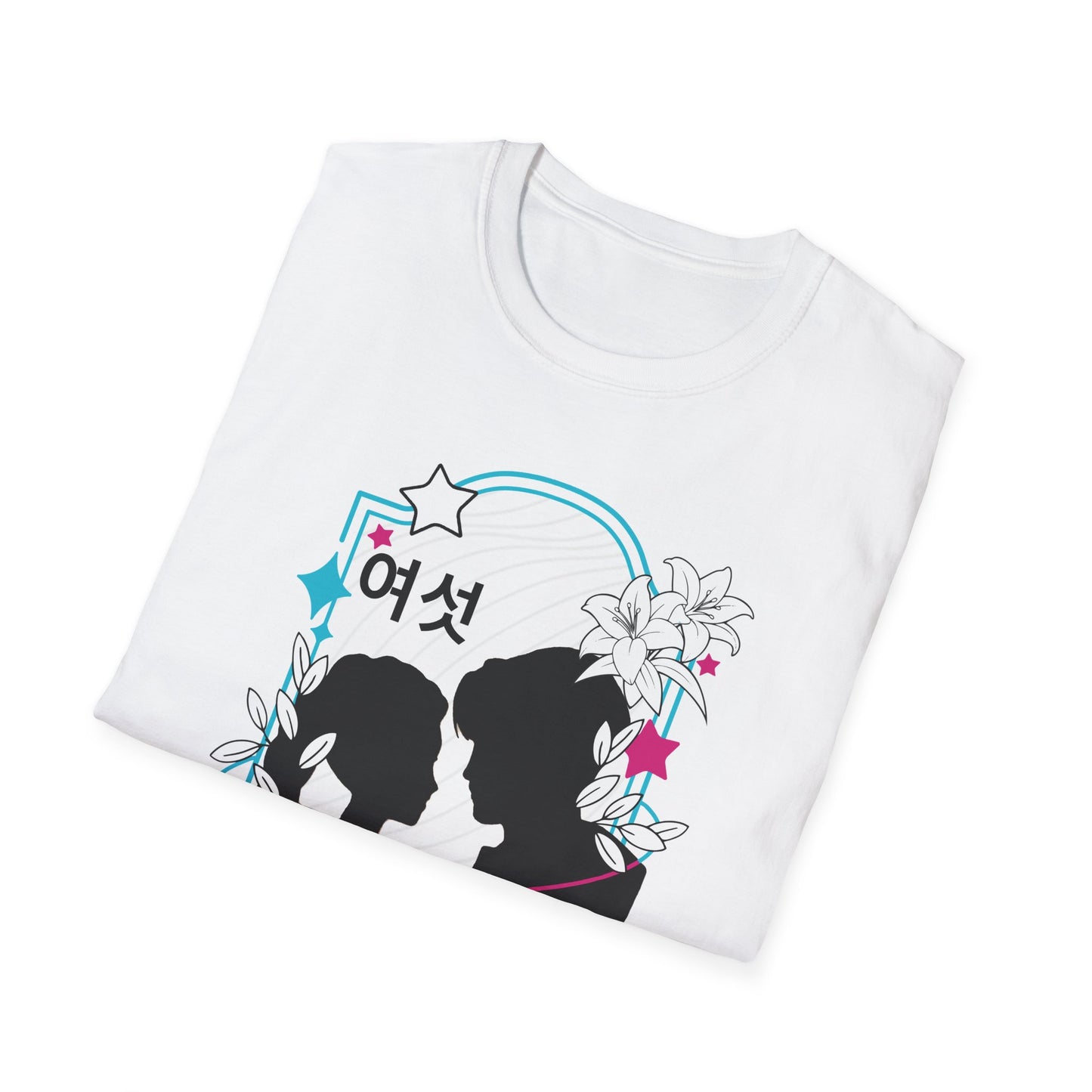 KPOP-inspired Lovers tarot card t-shirt featuring Rumi and Jinu in a mystical, romantic design. Perfect for fans of KPOP, tarot, and unique fashion