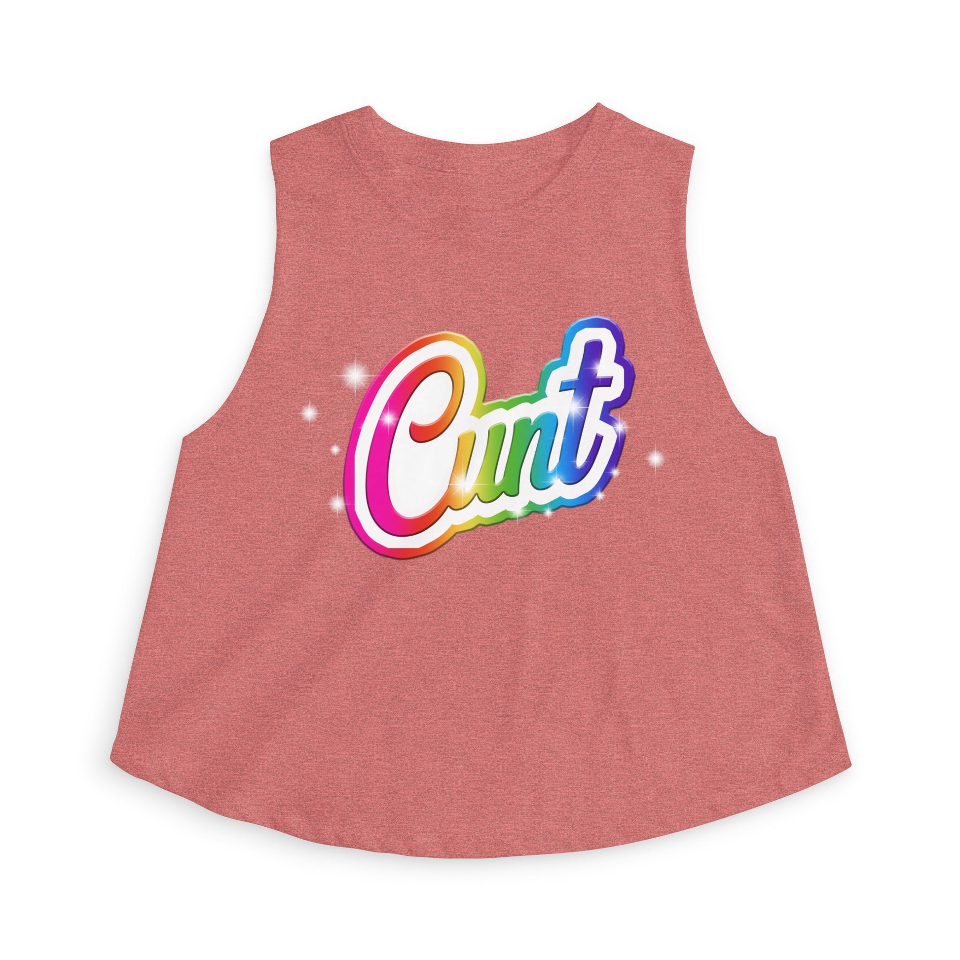Crop top tank with rainbow Lisa Frank style Cunt lettering.