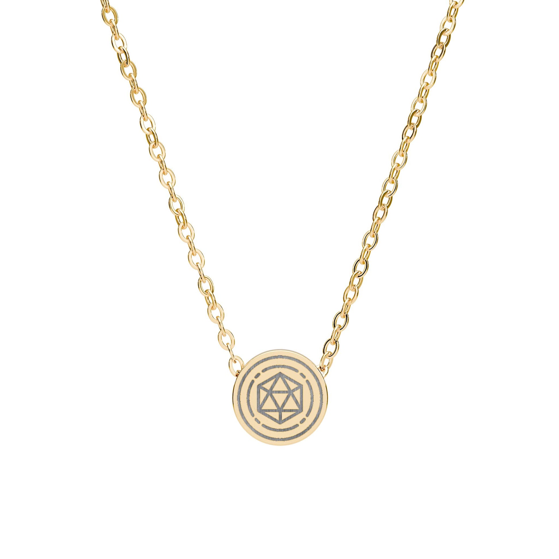 Mini circle necklace with laser engraved D20 design.