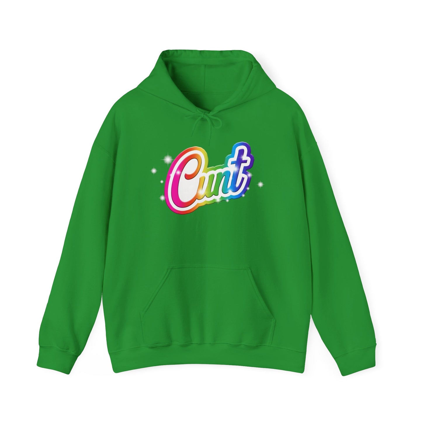 Unisex Hoodie with Lisa Frank Style lettering that says CUNT.