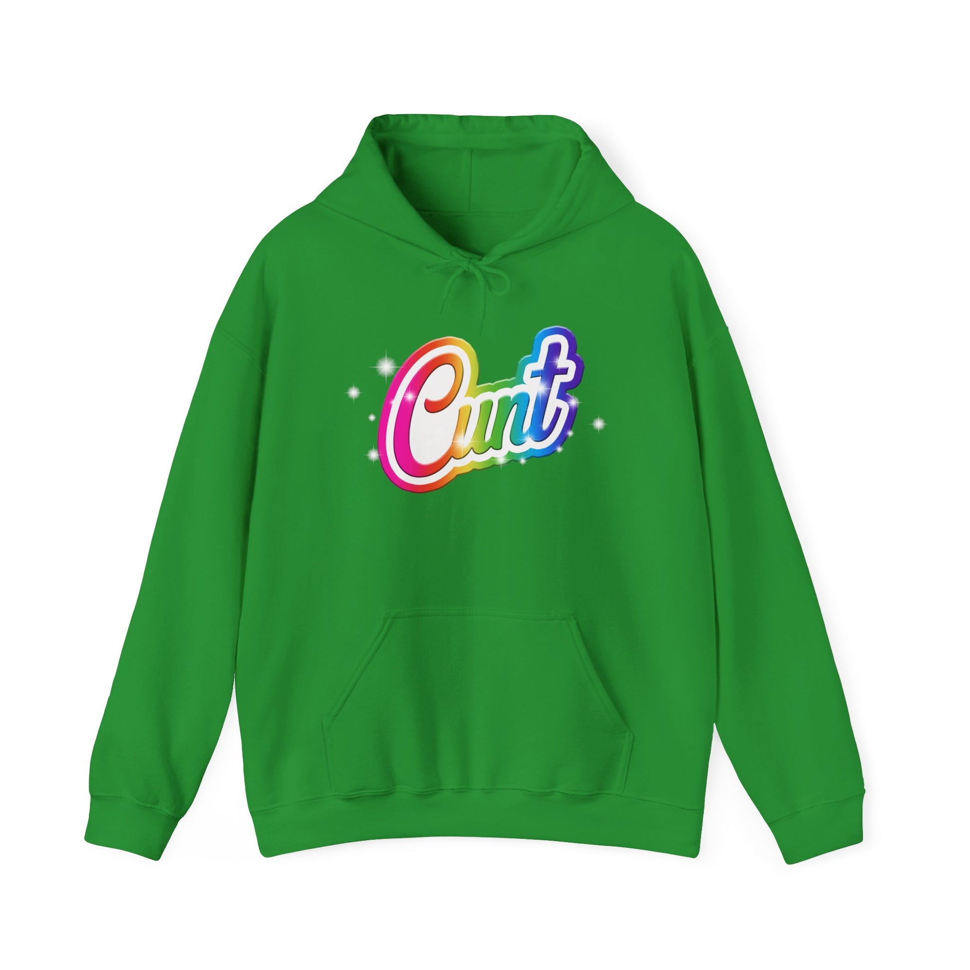 Unisex Hoodie with Lisa Frank Style lettering that says CUNT.