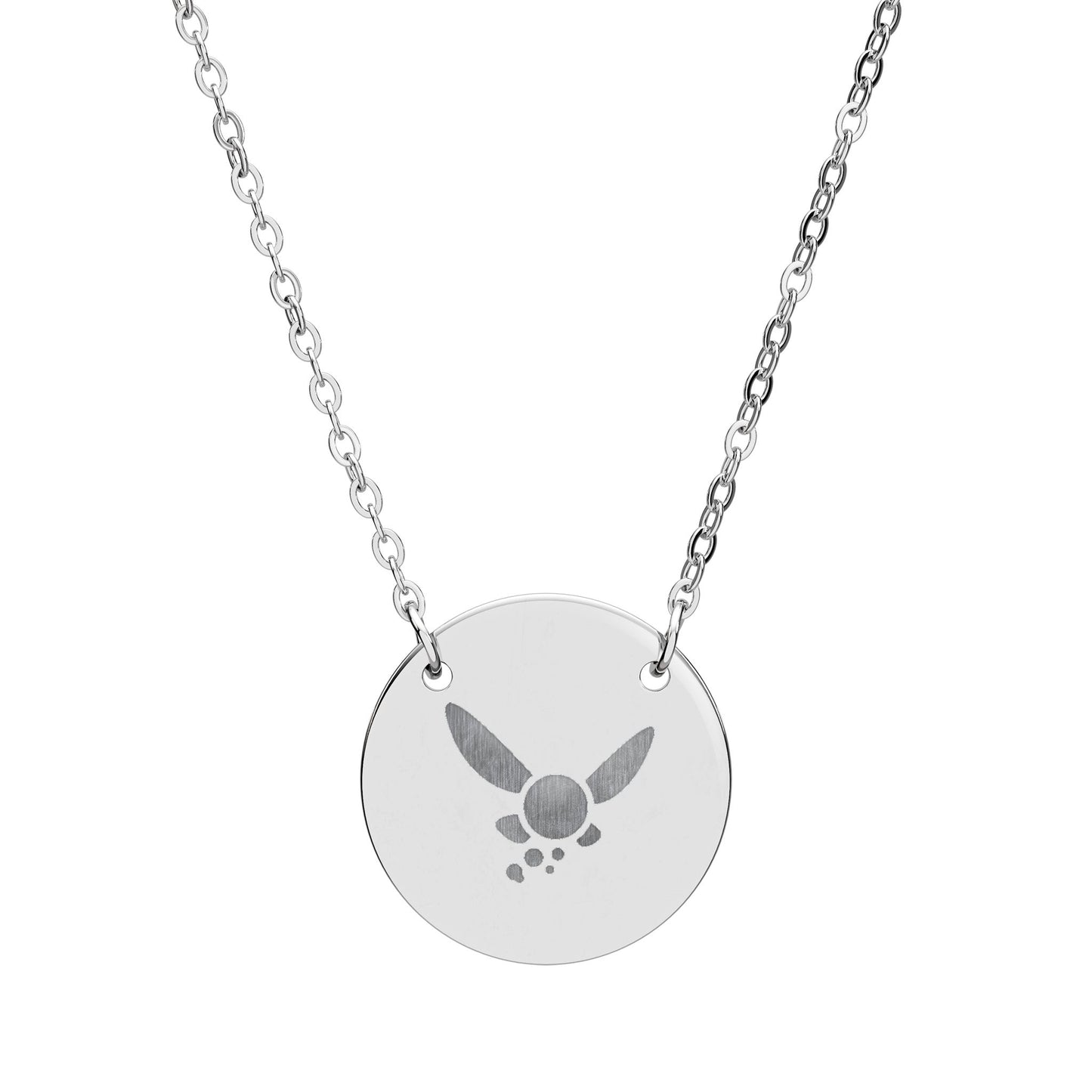 Laser engraved Navi fairy necklace on circular pendant.