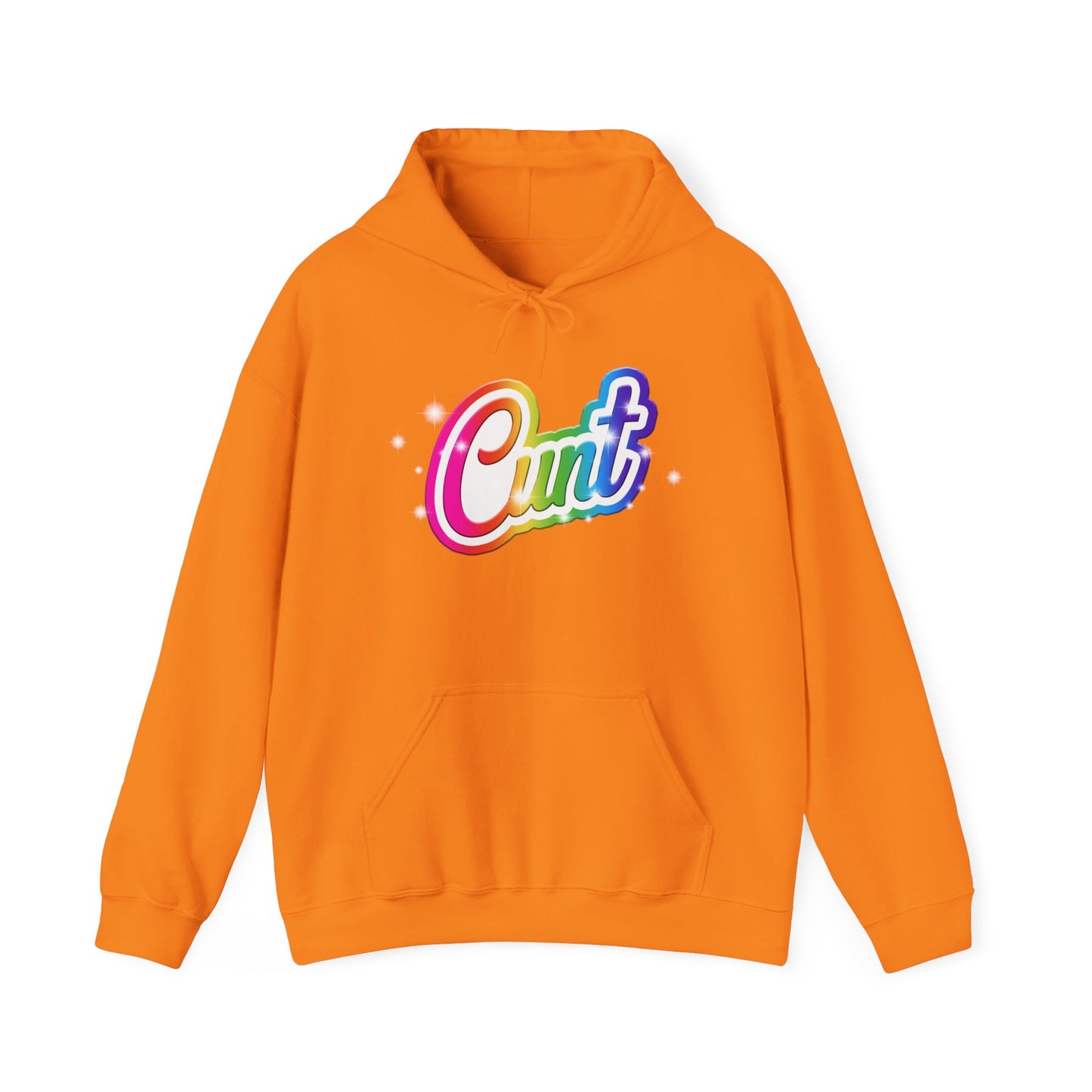 Unisex Hoodie with Lisa Frank Style lettering that says CUNT.