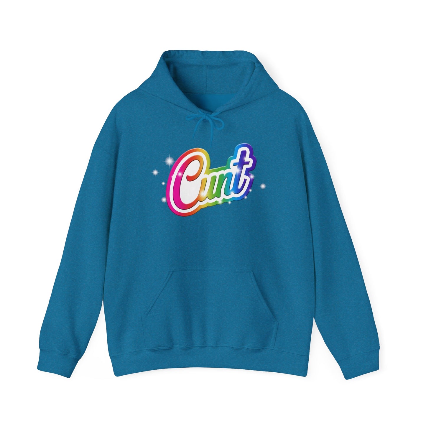 Unisex Hoodie with Lisa Frank Style lettering that says CUNT.