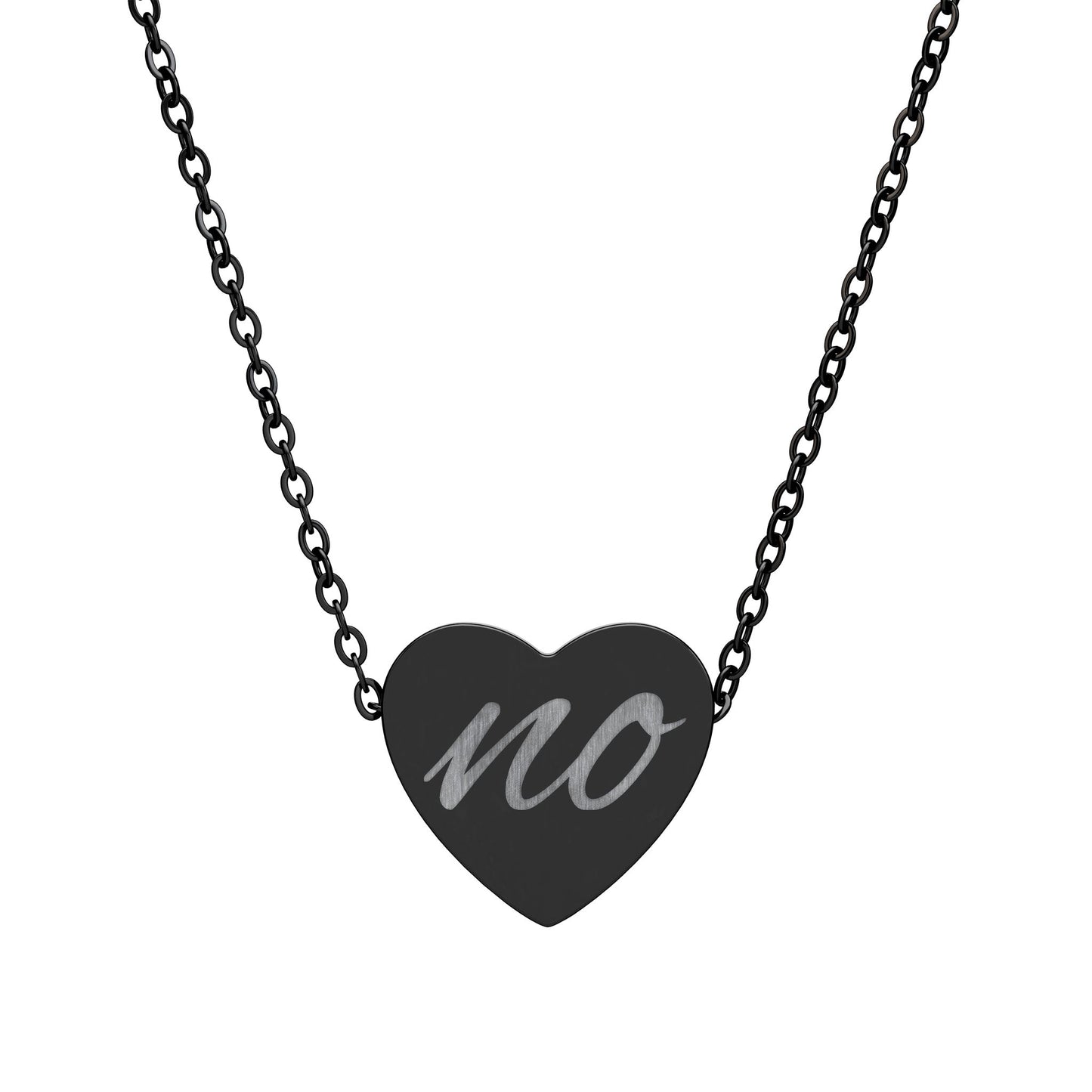 Engraved 'no' Heart Necklace — Minimalist Message Pendant