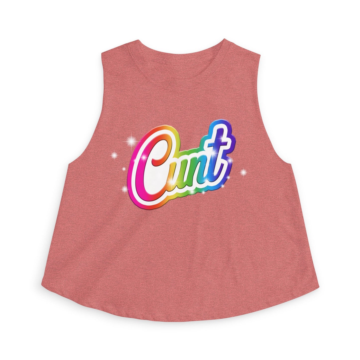 Crop top tank with rainbow Lisa Frank style Cunt lettering.