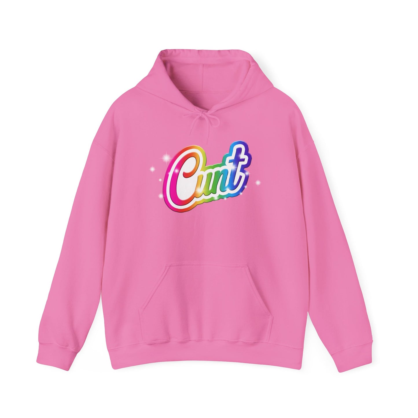 Unisex Hoodie with Lisa Frank Style lettering that says CUNT.
