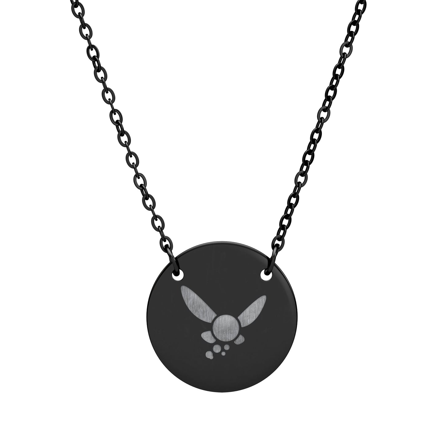 Laser engraved Navi fairy necklace on circular pendant.