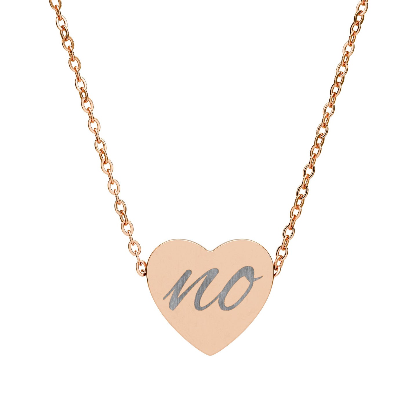 Engraved 'no' Heart Necklace — Minimalist Message Pendant