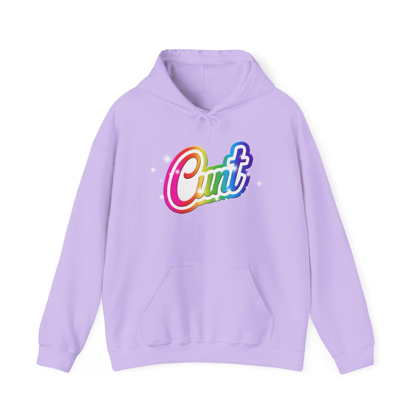 Unisex Hoodie with Lisa Frank Style lettering that says CUNT.