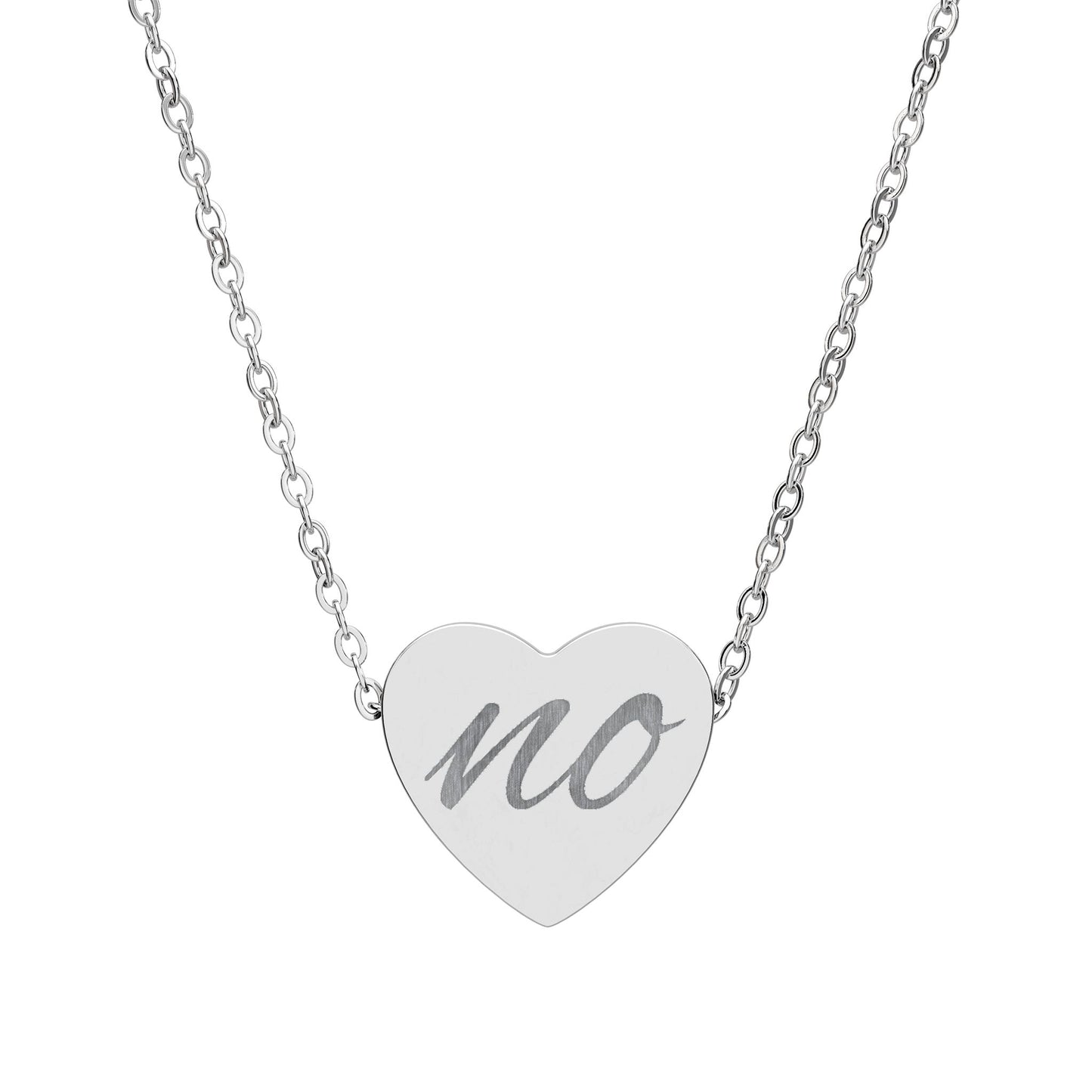 Engraved 'no' Heart Necklace — Minimalist Message Pendant