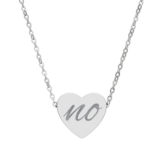 Engraved 'no' Heart Necklace — Minimalist Message Pendant