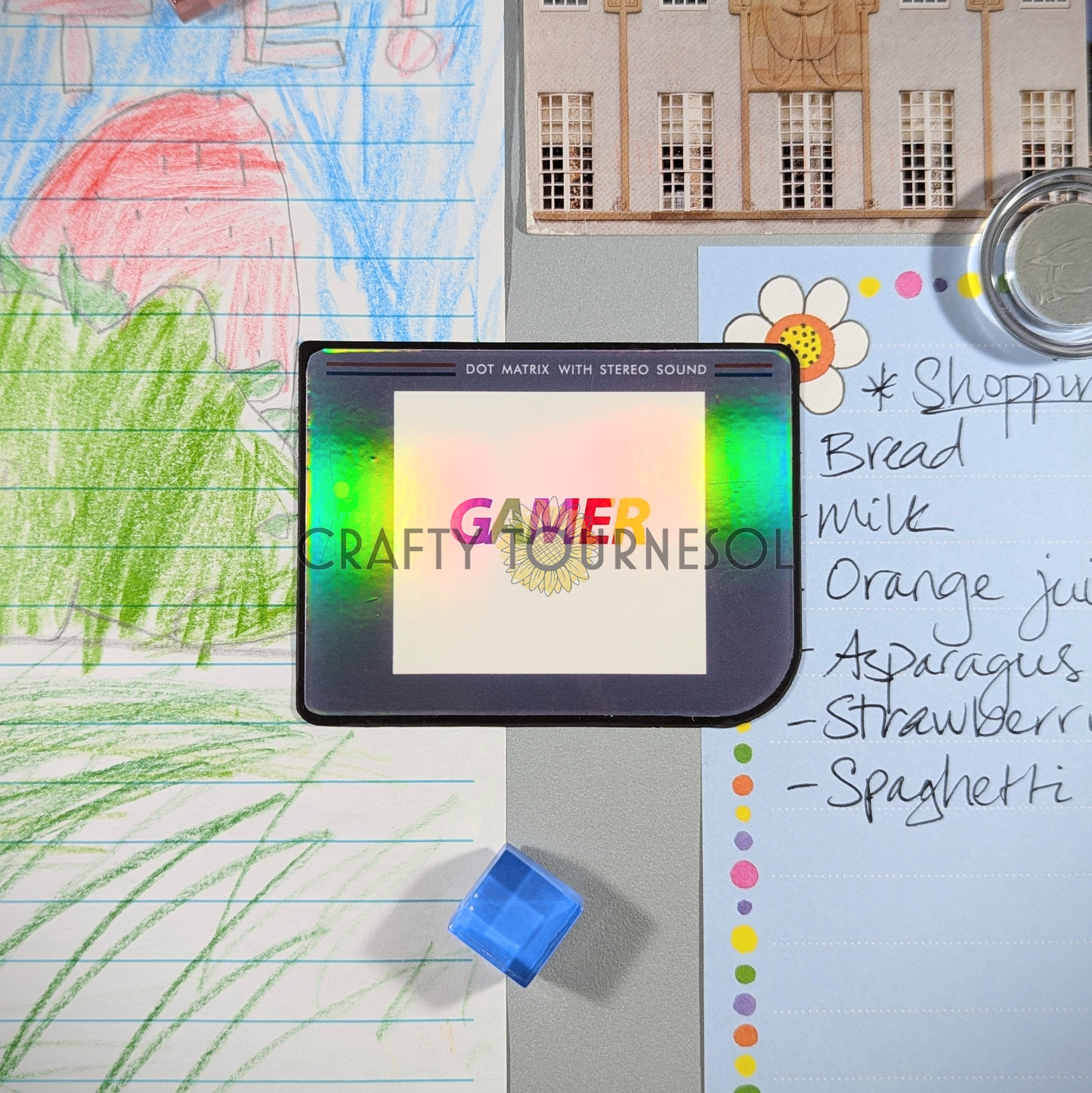 Gamer Vintage Handheld Console Holographic Sticker