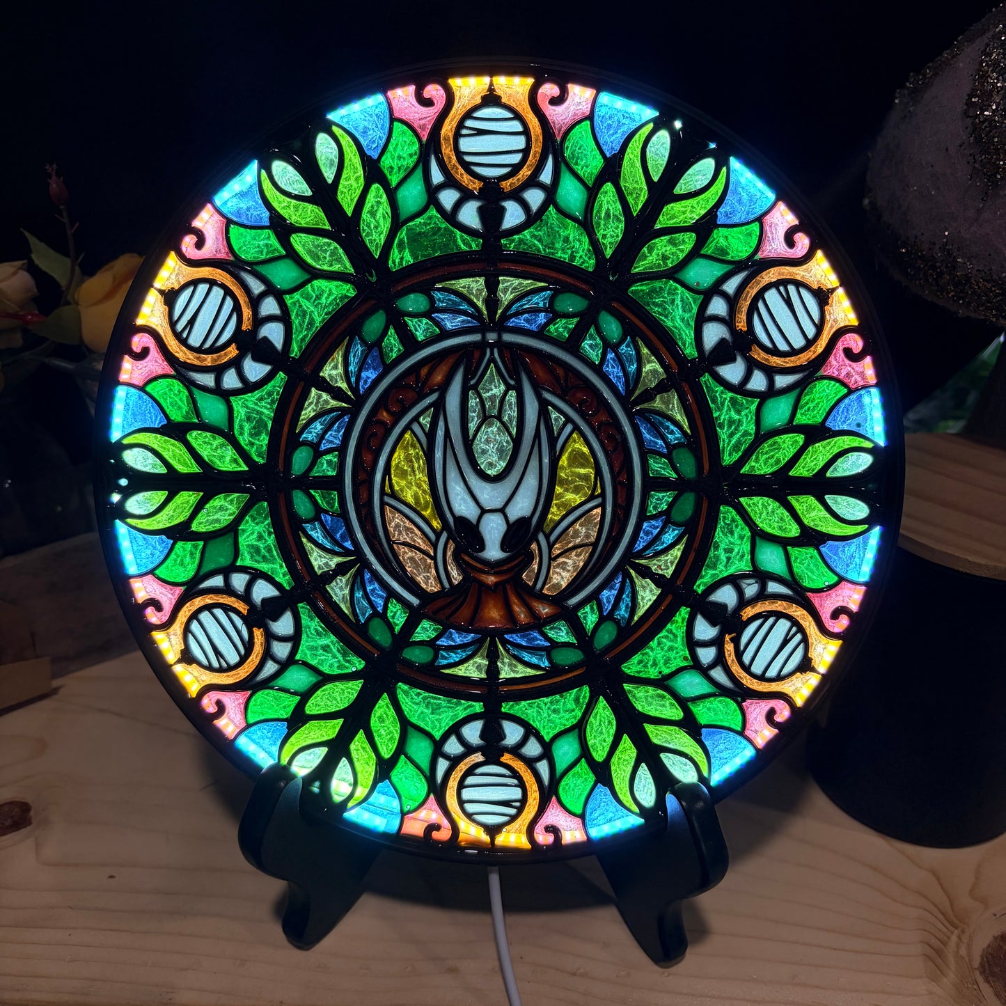 Handmade resin stained glass fantasy wall art with LED lighting