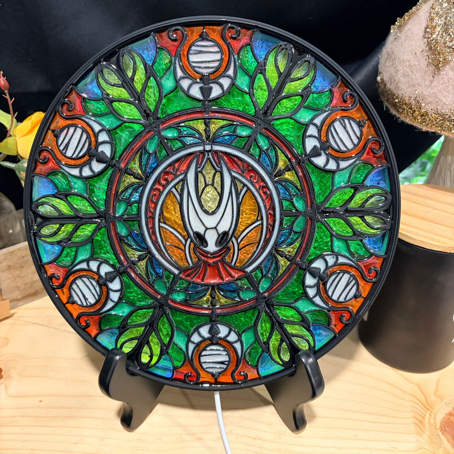 Handmade resin stained glass fantasy wall art with LED lighting
