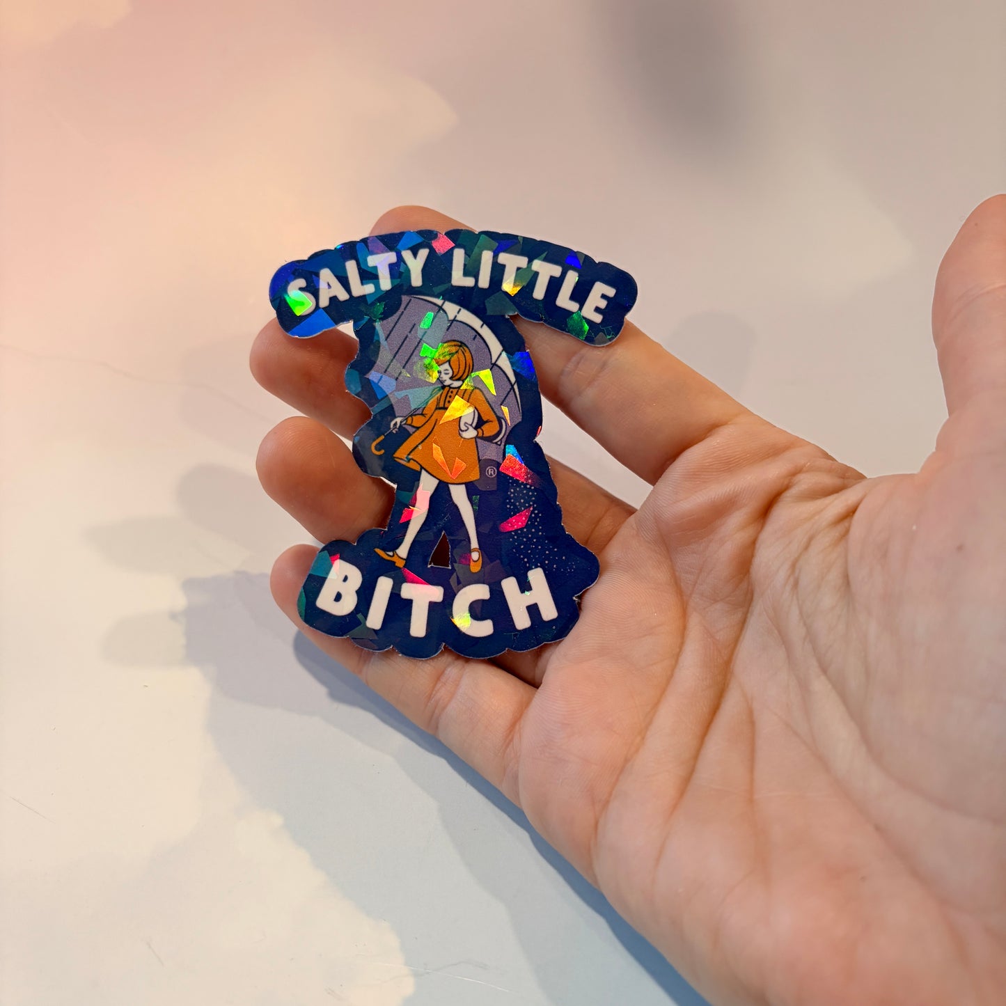 Funny Salty Little Bitch sticker featuring a cute salt girl design.