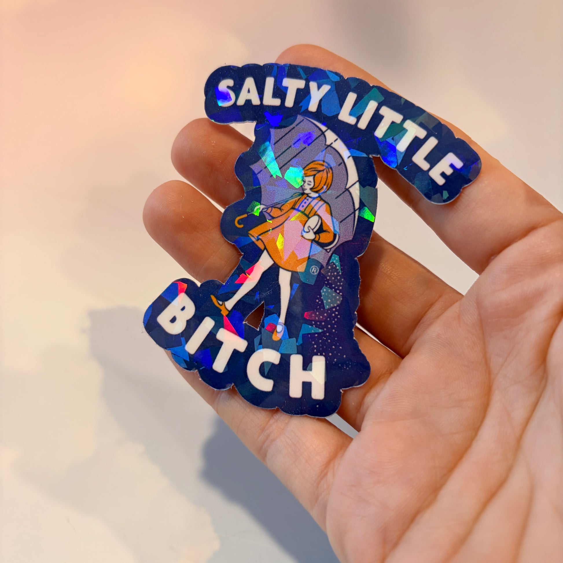 Funny Salty Little Bitch sticker featuring a cute salt girl design.