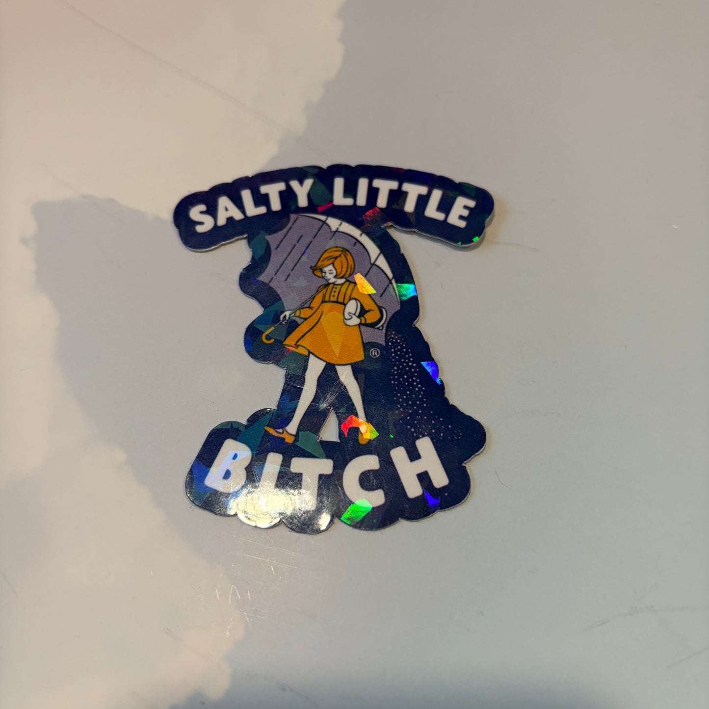 Funny Salty Little Bitch sticker featuring a cute salt girl design.