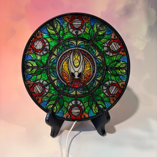 Handmade silksong Hornet resin stained glass fantasy wall art with LED lighting