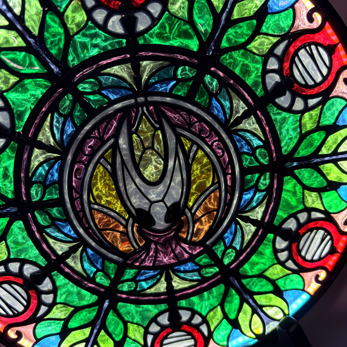 Handmade silksong Hornet resin stained glass fantasy wall art with LED lighting