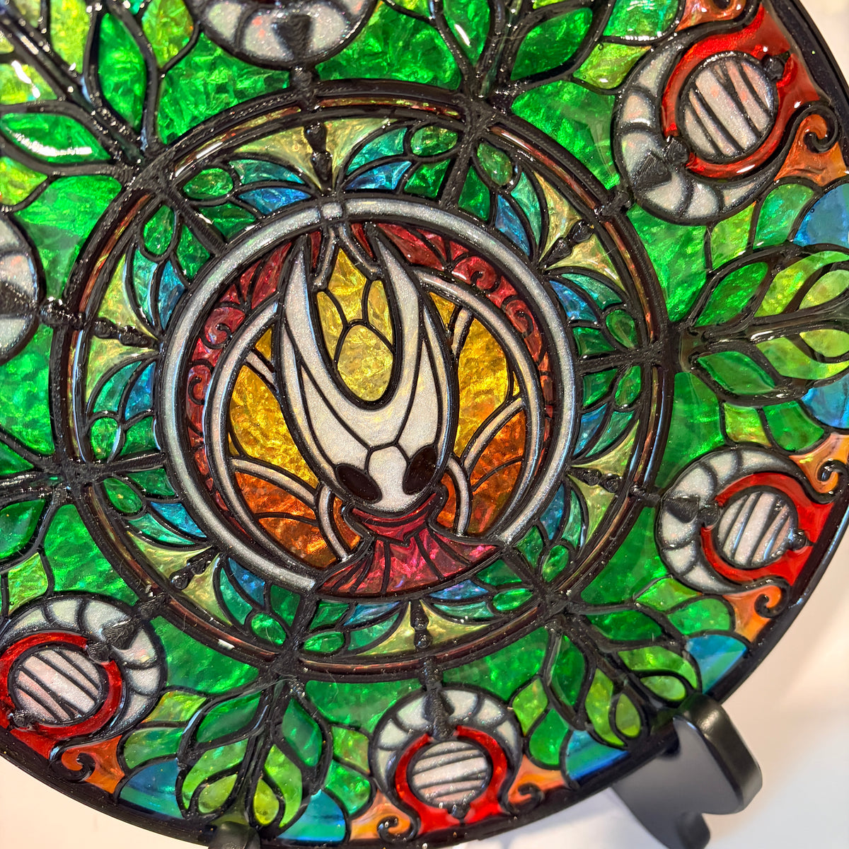 Handmade silksong Hornet resin stained glass fantasy wall art with LED lighting