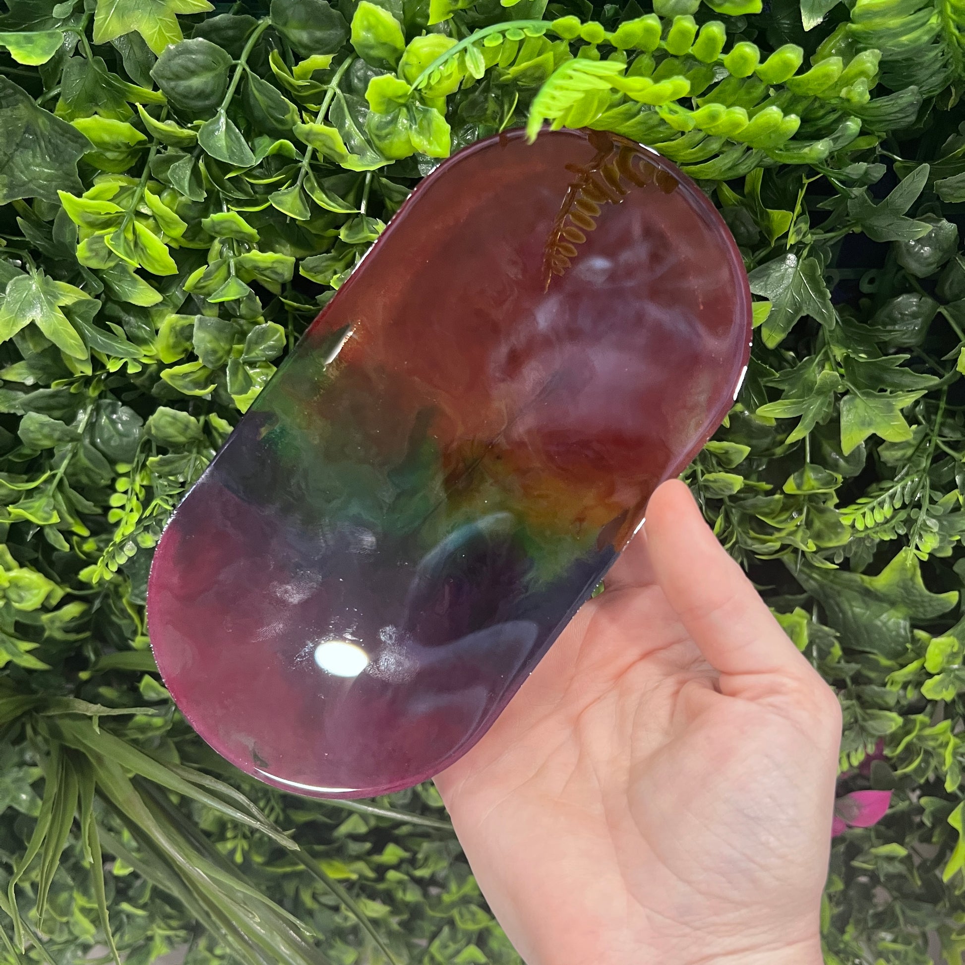 Handmade resin trinket tray with a vibrant rainbow petri pattern. Perfect as a jewelry holder, catchall dish, or colorful home decor accent.