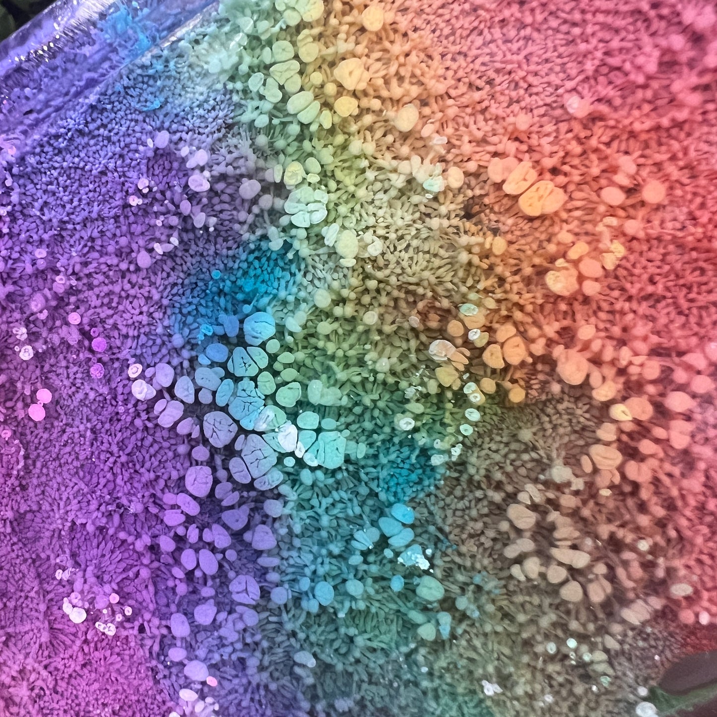 Handmade resin trinket tray with a vibrant rainbow petri pattern. Perfect as a jewelry holder, catchall dish, or colorful home decor accent.