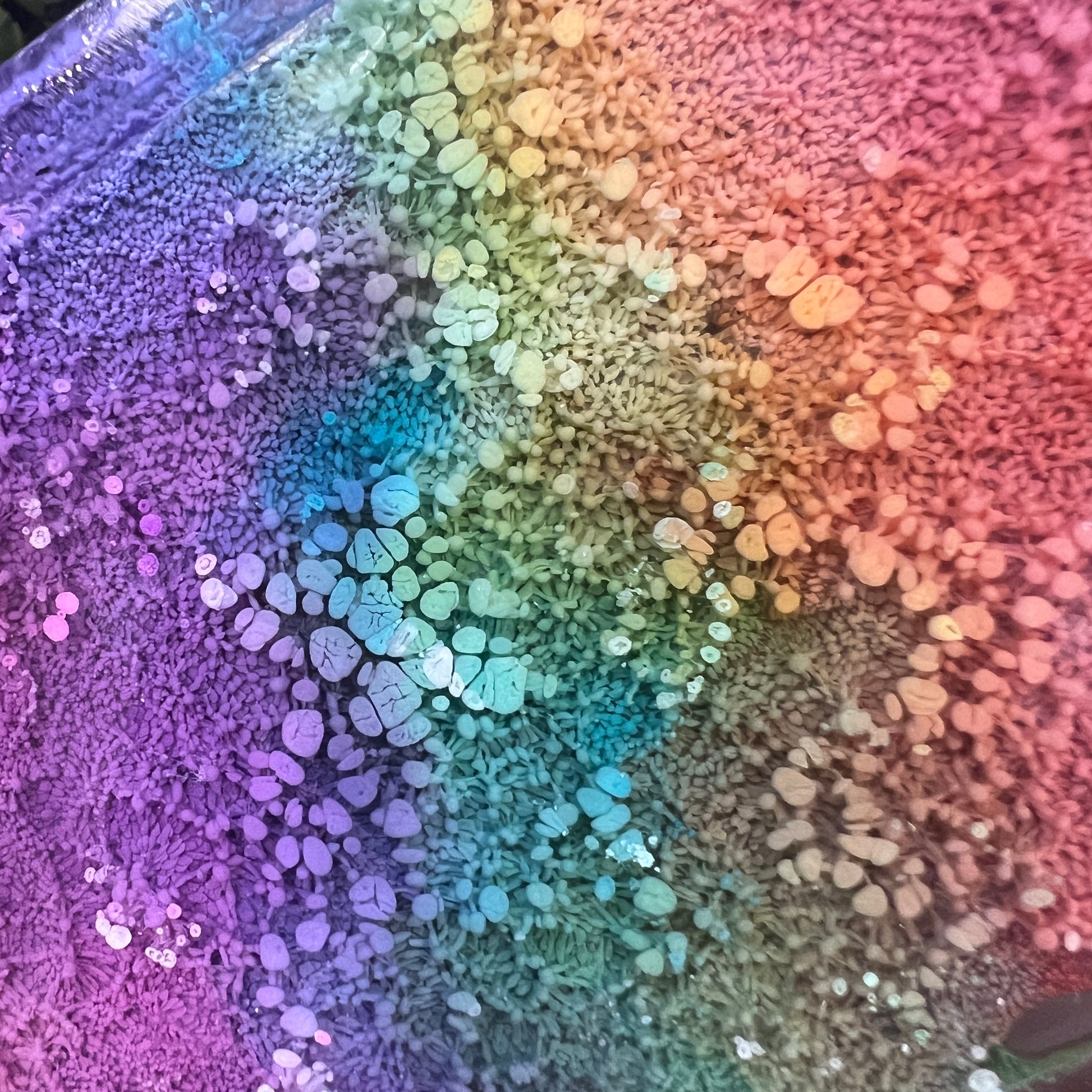 Handmade resin trinket tray with a vibrant rainbow petri pattern. Perfect as a jewelry holder, catchall dish, or colorful home decor accent.