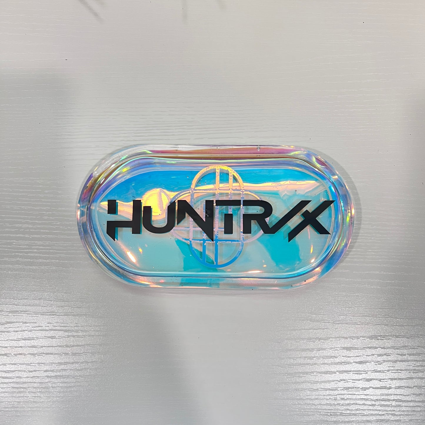 Handmade trinket tray featuring Saja Boys and Huntrix logos from KPOP Demon Hunters. Perfect for jewelry, small items, or decorative fandom display.