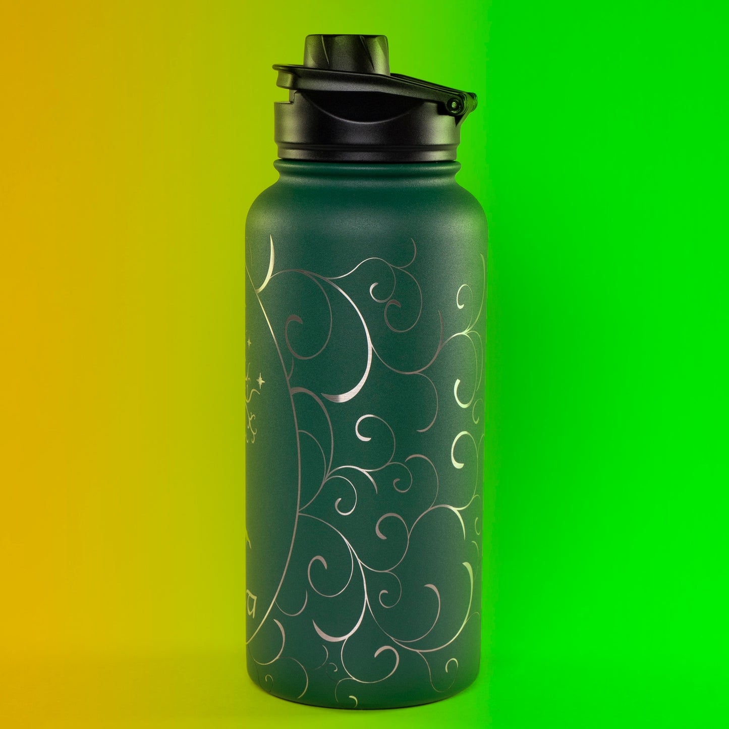 Laser engraved stainless steel water bottle featuring the Tree of Gondor from Lord of the Rings. Includes personalized name option. Perfect gift for LOTR fans.