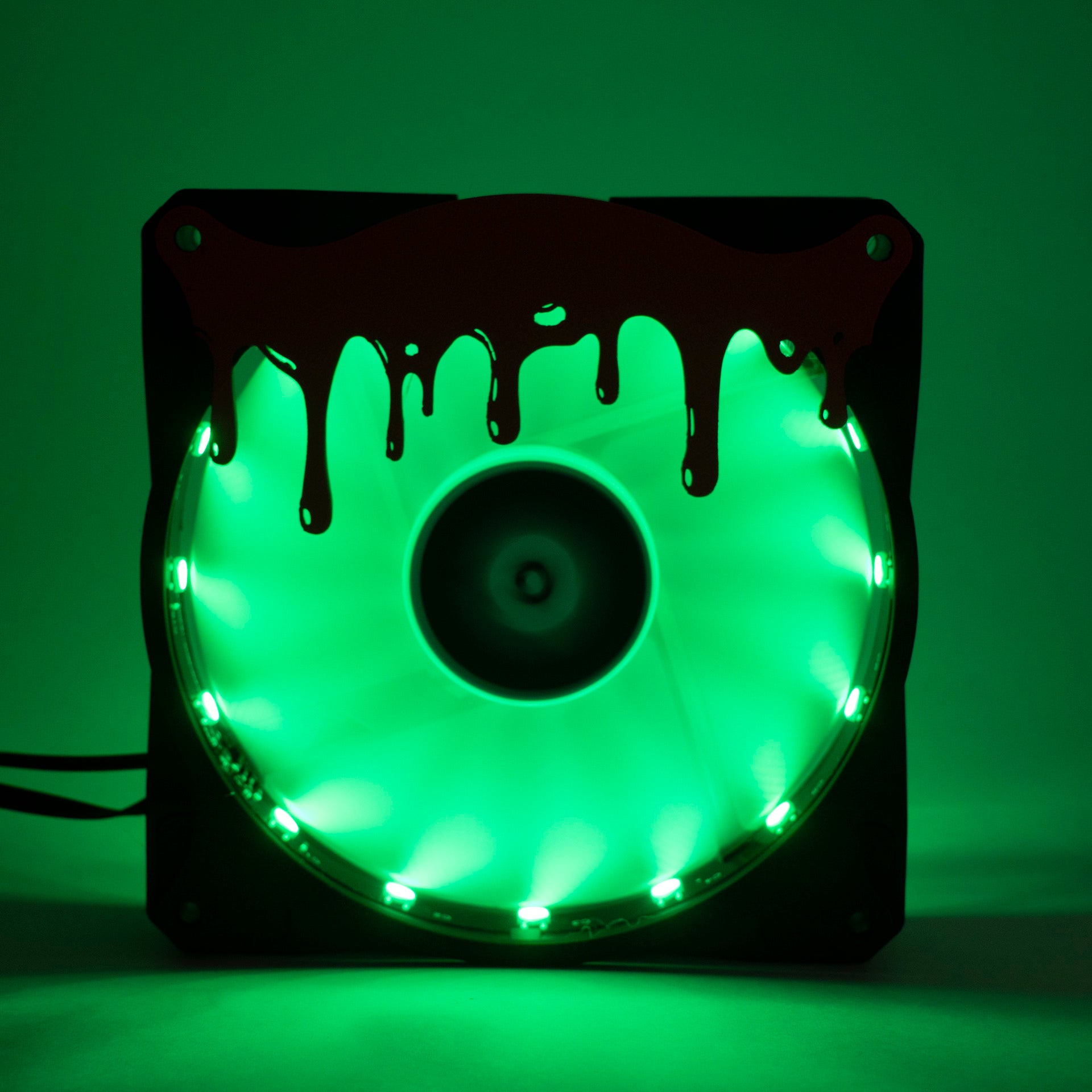3D printed blood drip fan grill for PC case mods. Adds spooky horror vibes to any gaming setup. Perfect for Halloween or creepy gamer aesthetics.