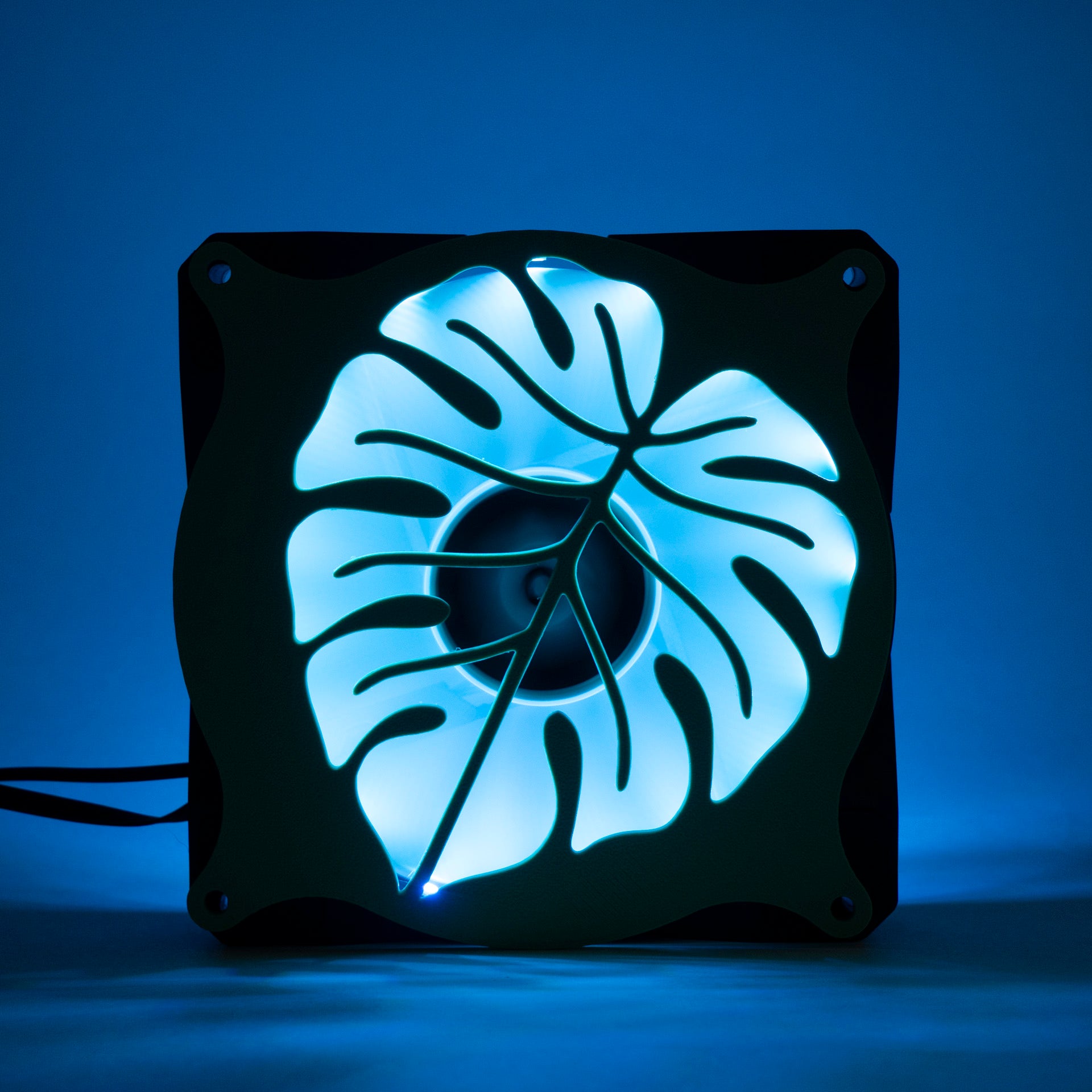 A 3D printed monstera leaf PC fan grill for plant lovers and cozy gamer setups. Adds botanical flair to any gaming tower or aesthetic workspace.