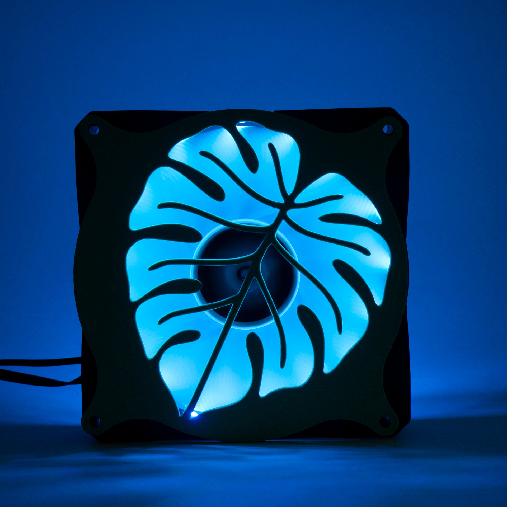 A 3D printed monstera leaf PC fan grill for plant lovers and cozy gamer setups. Adds botanical flair to any gaming tower or aesthetic workspace.
