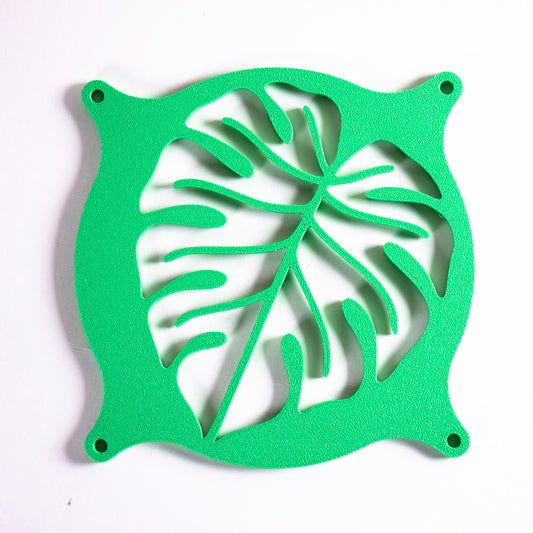 A 3D printed monstera leaf PC fan grill for plant lovers and cozy gamer setups. Adds botanical flair to any gaming tower or aesthetic workspace.