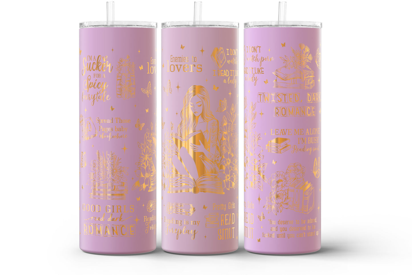 20oz engraved fantasy romance reader tumbler.