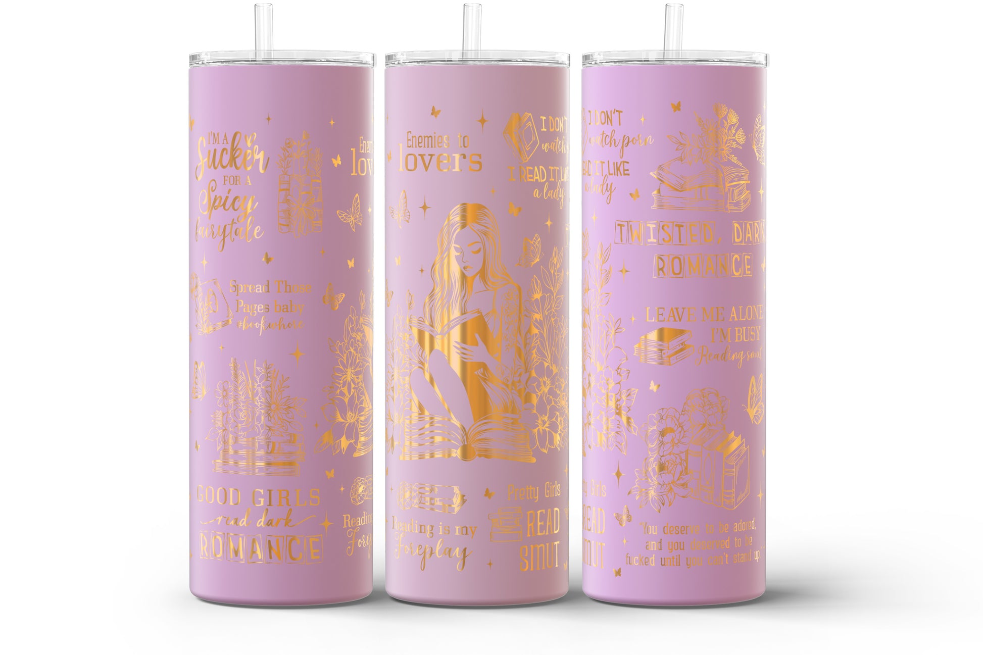 20oz engraved fantasy romance reader tumbler.